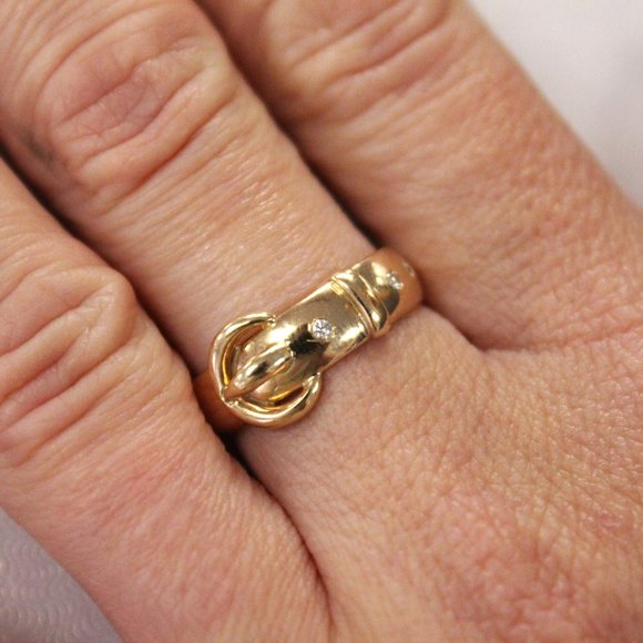 10k Yellow Handmade Buckle Ring with Diamonds - Picture 3 of 3